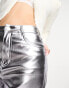 Pull&Bear straight leg trouser in metallic silver Серебристый, 32 - фото #2