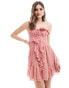 ASOS DESIGN ruffle bandeau skater mini dress with full skirt in dusky pink