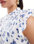 Фото #3 товара Wednesday's Girl tiered ditsy print mini smock dress in white and blue