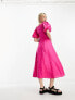 Фото #3 товара & Other Stories linen puff sleeve belted midaxi dress in pink