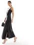 Фото #1 товара Miss Selfridge satin scoop neck bias maxi dress in black