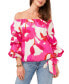 Фото #1 товара Women's Printed Off The Shoulder Bubble Sleeve Tie Front Blouse