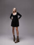 Topshop shirred panelled flippy long sleeve mini dress in black