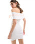 Фото #4 товара Miss Selfridge contrast satin bow knit foldover bardot mini dress in cream