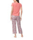 ფოტო #2 პროდუქტის Women's 2 Piece Short Sleeve Top with Cropped Wide Leg Pants Pajama Set