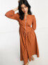 ASOS DESIGN cotton utility drop waist maxi dress with zip detail in tobacco