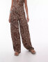 Topshop co ord satin wide leg trouser with tie waist in brown shell print