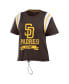 ფოტო #2 პროდუქტის Women's Brown Distressed San Diego Padres Cinched Colorblock T-shirt
