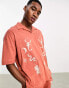 ASOS DESIGN co-ord oversized revere polo shirt in tan with front print detail