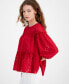 ფოტო #3 პროდუქტის Women's Lattice Clip-Dot Balloon-Sleeve Blouse