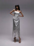 Topshop bandeau metallic midi dress in silver