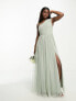 Anaya Bridesmaid tulle one shoulder maxi dress in sage green