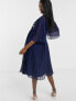 Фото #2 товара ASOS DESIGN Maternity double layer pleated embroidered midi dress in navy