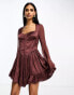 Фото #1 товара ASOS DESIGN bustier mixed satin and chiffon mini skater dress in plum