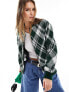 Фото #1 товара Mango tartan zip front knitted jacket in green