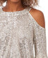 ფოტო #5 პროდუქტის Women's Sequined Long Sleeve Cold-Shoulder Blouse