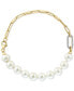 EFFY® Cultured Freshwater Pearl (7-1/2mm) & Diamond (1/10 ct. t.w.) Paperclip Bracelet in 14k Gold