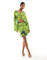 YAS frill detail tie front blouse co-ord in lime print - MULTI Durchgehender Print in Limettengrün, M - фото #4