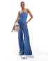 Фото #1 товара ONLY Tall bandaue wide leg denim jumpsuit in mid wash