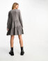 Miss Selfridge tiered smock dress in grey slub