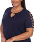 Фото #2 товара Plus Size Keyhole Neck Cutout Short Sleeve Top