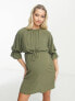 Фото #3 товара ASOS DESIGN Maternity nursing drawstring waist mini dress in khaki