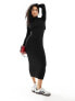 Фото #3 товара Pimkie high neck long sleeve knitted ribbed maxi dress with back cut out in black