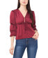 Women's Long Bubble Sleeve V-Neck Tie Blouse