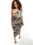 ASOS DESIGN Curve asymmetric cowl cami midi dress with diagonally ruched skirt in smudge print