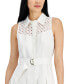 Фото #4 товара Women's Linen-Blend Eyelet-Embroidered Belted Pleated Dress