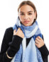 Pieces super soft tassel scarf in calming blue check