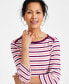 Women's Pima Cotton Striped 3/4-Sleeve Top, Created for Macy's