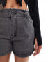 In The Style elasticated waist denim paperbag short in grey