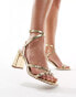 Фото #2 товара ASOS DESIGN Hampstead studded mid heeled sandals in gold