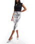 Фото #1 товара Mango metallic midi skirt in silver