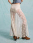 Miss Selfridge jersey sheer lace godet maxi skirt in cream