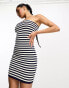 ASOS DESIGN knitted bandeau mini dress in stripe in navy and cream Синий, 32 - фото #1