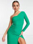 Фото #4 товара Vesper one long shoulder maxi dress with thigh split in green