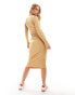 Фото #6 товара Hollister long sleeve midi knit dress with mock neck cut out in tan