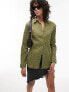 Фото #2 товара Topshop crinkle textured pocket shirt in olive