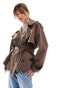 ASOS DESIGN oversized short trench coat with belt in brown