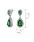 Green Simulated Emerald Pave CZ Halo Teardrop Pear Shape Dangle Drop Statement Earrings For Women Prom Rhodium Plated Brass