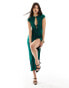 ASOS DESIGN slinky keyhole midi dress with tie detail in bottle green Зеленый, XS - EU 32-34 - фото #1