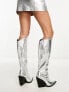 Фото #5 товара Public Desire Wide Fit Navada western knee boot in textured silver
