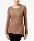 NY Collection Women's Cable Knit Pullover Sweater Crewneck Mocha M