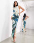 Фото #2 товара ASOS EDITION sleeveless drape detail maxi dress with plate trim in blue abstract print