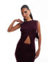 Kaiia fine knit button through longline waistcoat co-ord in burgundy