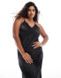 Фото #3 товара Vero Moda Curve satin maxi dress with lace trim in black