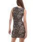 Miss Selfridge slash neck mini dress in leopard print