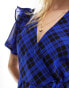 Wednesday's Girl wrap detail check midaxi dress in blue